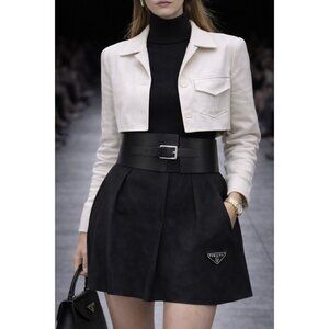 ZAPA Paris Wide Black Leather Waist Belt Corset Style Made in France Size 75/30